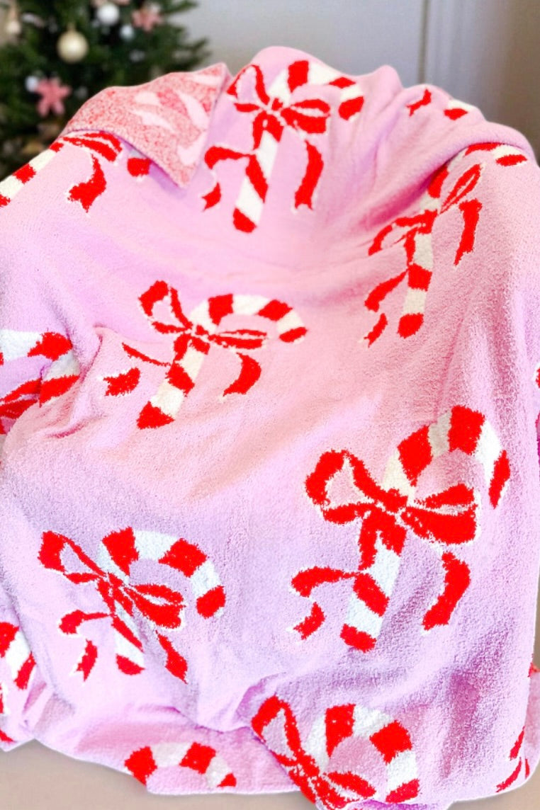 SC - ETA 9/30-10/14 Candy Cane Bow Luxury Blanket