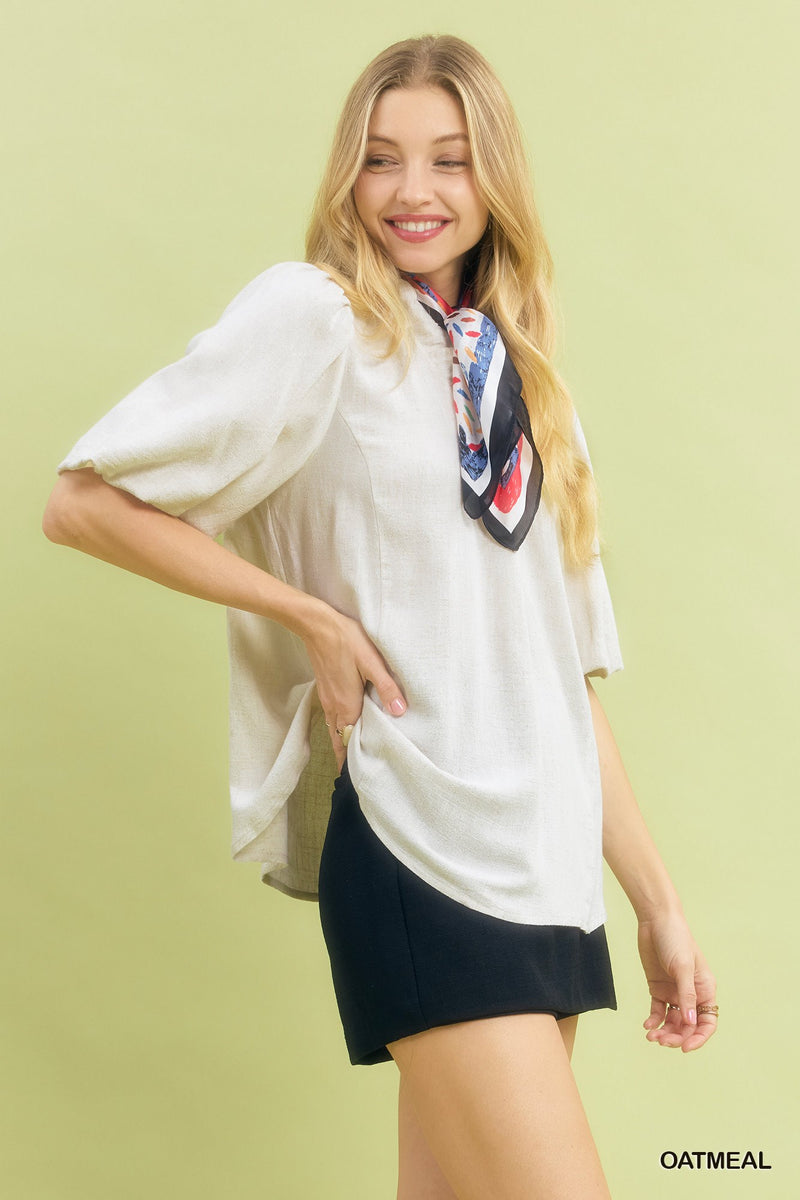 Linen Scallop Trim V-Neck Top