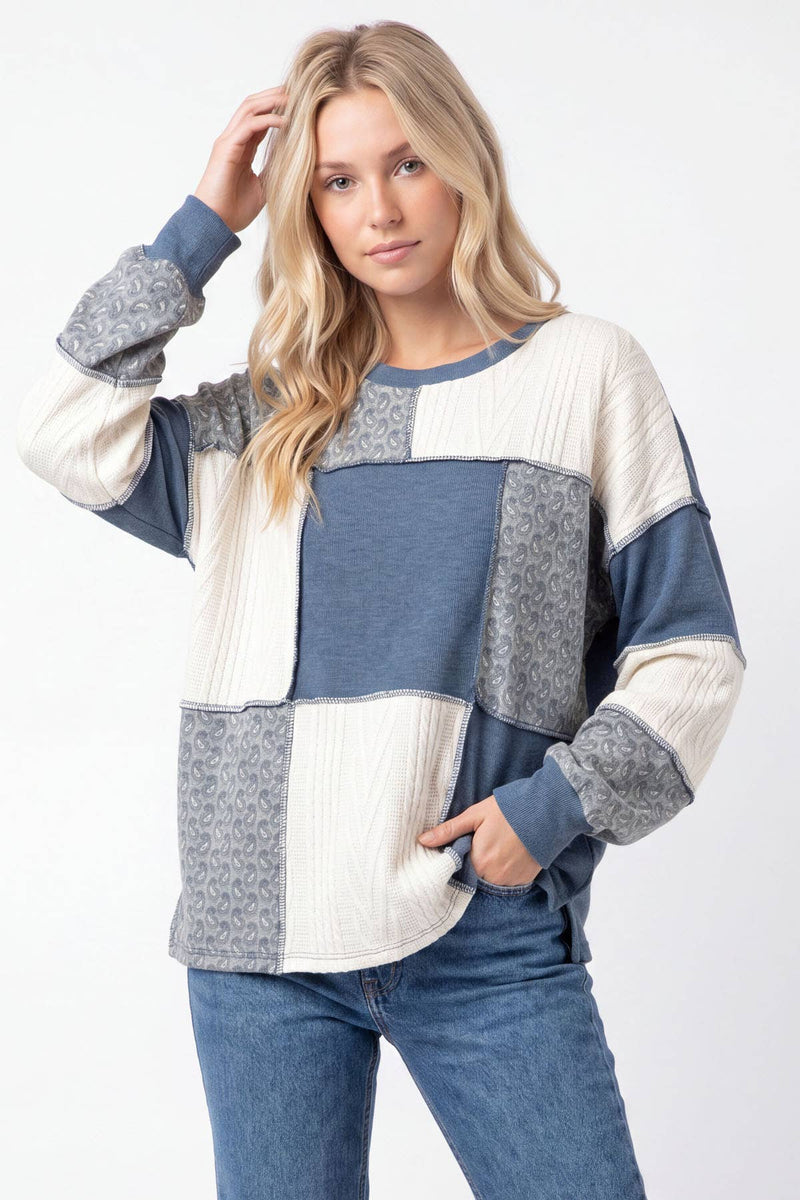 Mixed Media Patchwork Pullover Top
