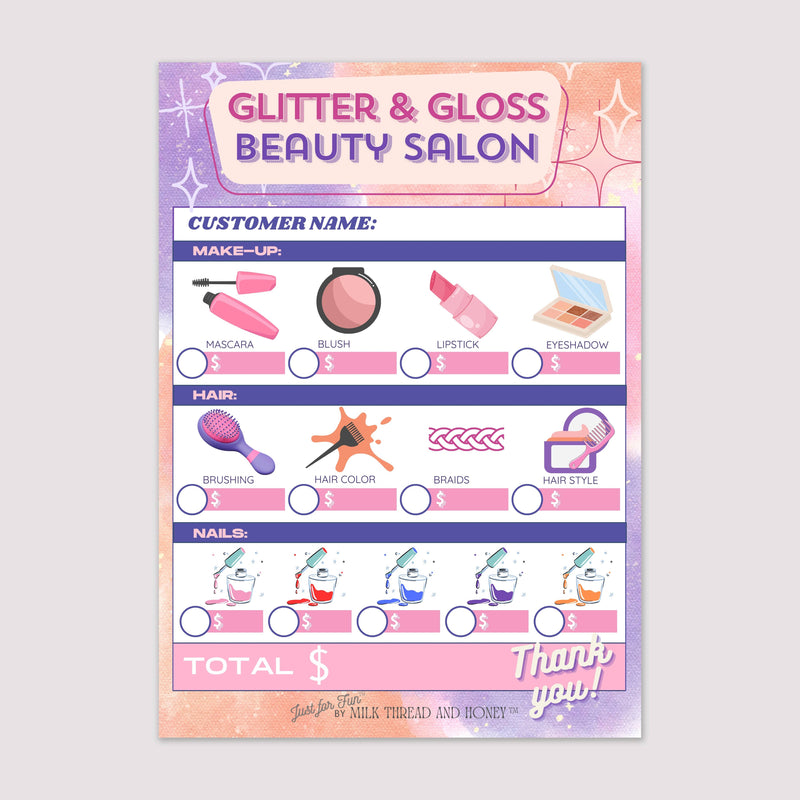 Pretend Play Beauty Salon Order Notepad