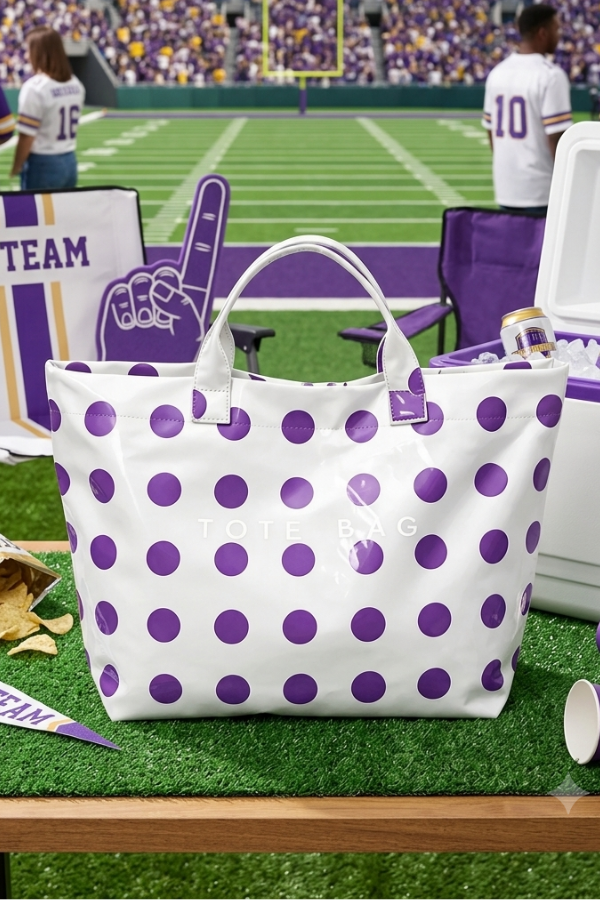 SC - ETA 9/30-10/14 Purple Polka Dot Vinyl TOTE BAG