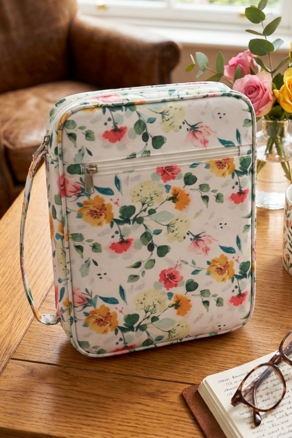 SC - ETA 7/15 - Rebecca White Floral Zipper Bible Cover