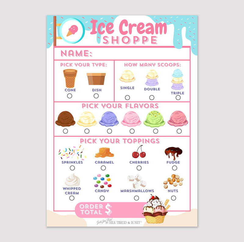 Pretend Play Ice Cream Shop Order Notepad