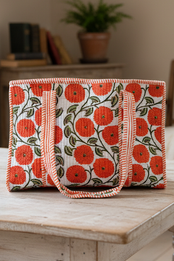 SC - ETA 8/24-9/7 Waylon Orange Floral Print Tote Bag
