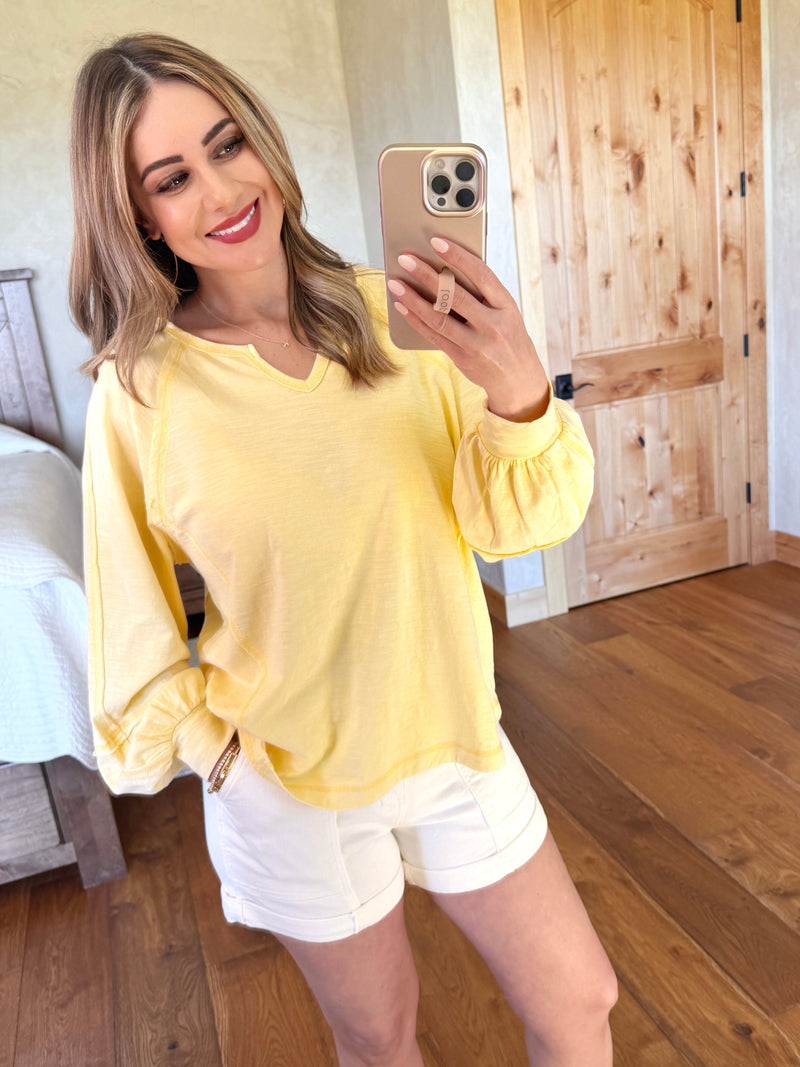 Mineral Wash Yellow Long Sleeve Top