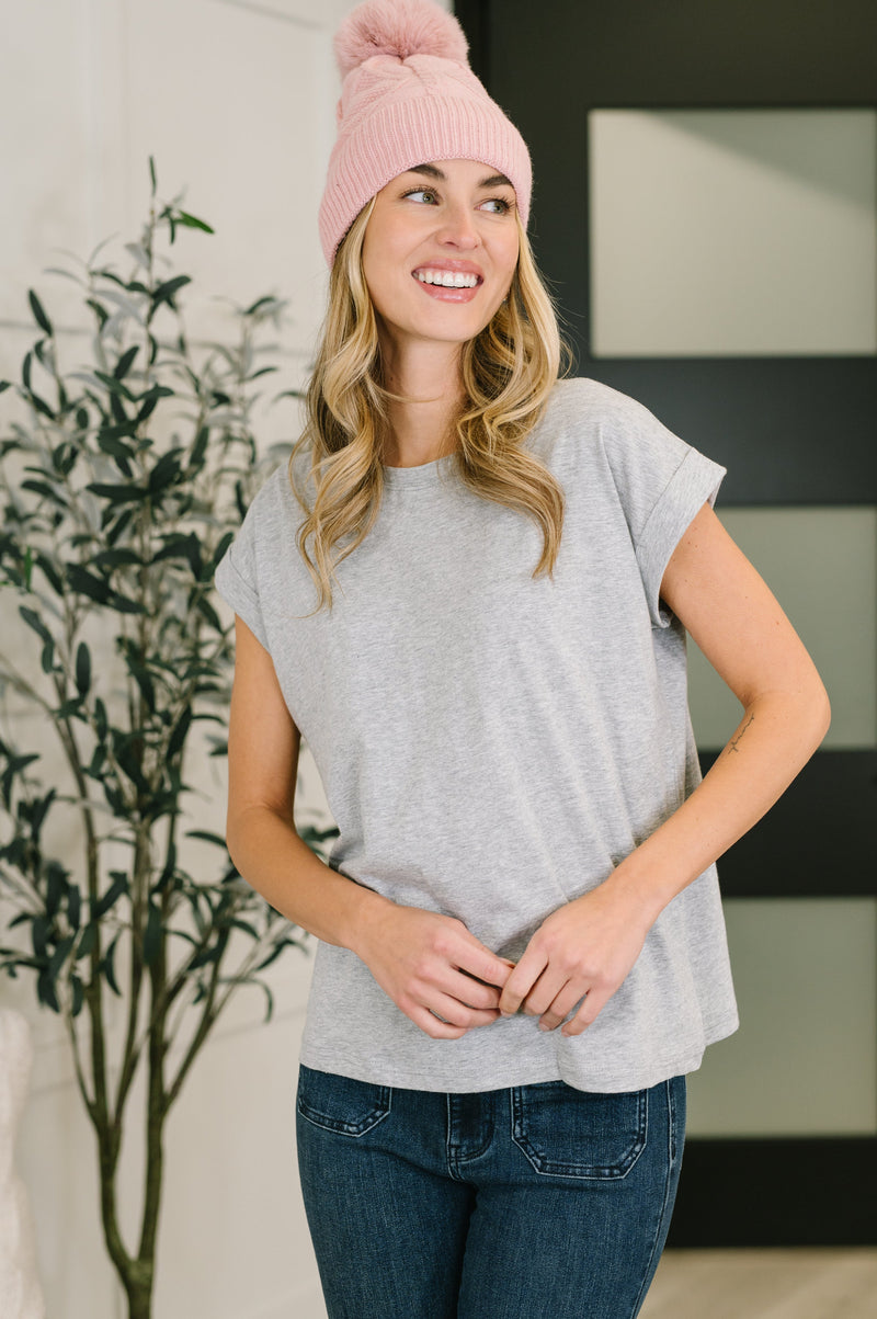 It Starts Here Basic Rolled Sleeve Tee in H Grey