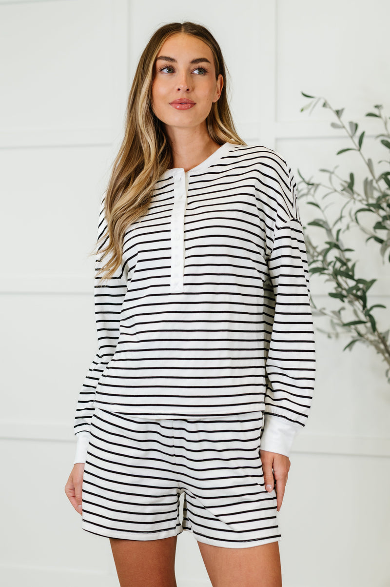 Situationally Sound Striped Long Sleeve Top and Shorts Set