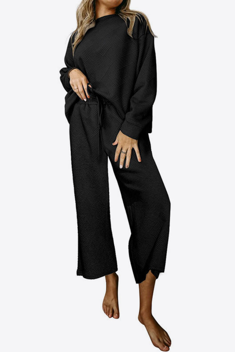 Dropped Shoulder Textured Top and Pants Set