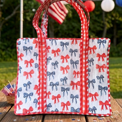 SC - ETA 6/1 - Americana Red and Blue Bow Tote Bag