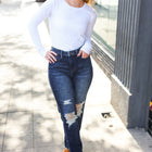 Judy Blue Dark Wash Mid Rise Distressed Straight Leg Jeans