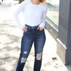 Judy Blue Dark Wash Mid Rise Distressed Straight Leg Jeans