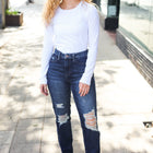 Judy Blue Dark Wash Mid Rise Distressed Straight Leg Jeans