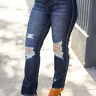 Judy Blue Dark Wash Mid Rise Distressed Straight Leg Jeans