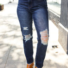 Judy Blue Dark Wash Mid Rise Distressed Straight Leg Jeans