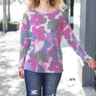 Beautiful You Magenta Floral Vintage Two Tone Knit Top