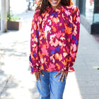 You Got This Wine Floral Print Print Frill Mock Neck Top