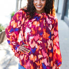 You Got This Wine Floral Print Print Frill Mock Neck Top