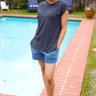 Charming In Charcoal Asymmetrical Shirred Drop Shoulder Modal Top