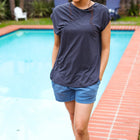 Charming In Charcoal Asymmetrical Shirred Drop Shoulder Modal Top