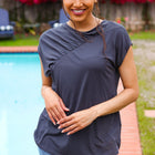 Charming In Charcoal Asymmetrical Shirred Drop Shoulder Modal Top