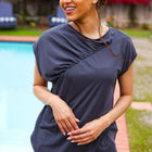 Charming In Charcoal Asymmetrical Shirred Drop Shoulder Modal Top
