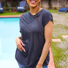 Charming In Charcoal Asymmetrical Shirred Drop Shoulder Modal Top
