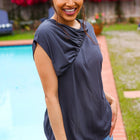Charming In Charcoal Asymmetrical Shirred Drop Shoulder Modal Top