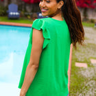 Sunny Days Kelly Green Banded V Neck Flutter Sleeve Top