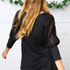 Black Lace Three Quarter Bubble Sleeve Top