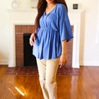 Easy To Love Blue Babydoll Dolman Modal V Neck Top