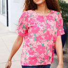 Vacay Vibes Floral Back Keyhole Short Smocked Banded Sleeve Top