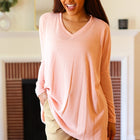 All For Love Peach Waffle Knit V Neck Dolman Top