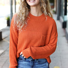 Pumpkin Spice Mock Neck Chest Pocket Knit Sweater
