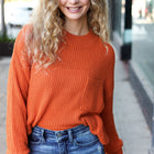 Pumpkin Spice Mock Neck Chest Pocket Knit Sweater