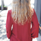 Feeling Femme Burgundy Frilled Edge V Neck Tie Top