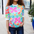 Spring Vibes Multicolor floral Rib Back Bow Tie Detail Top