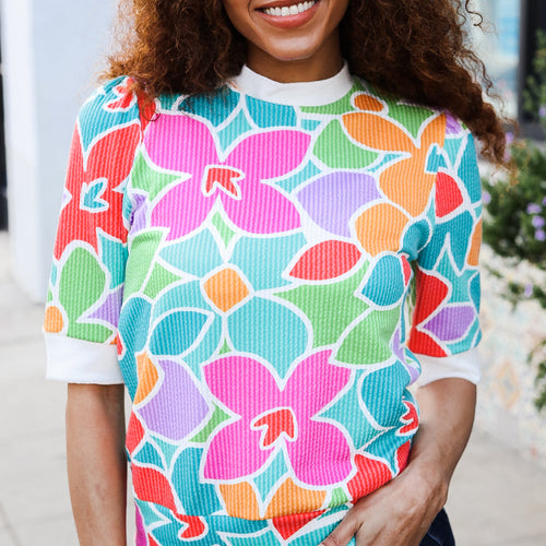 Spring Vibes Multicolor floral Rib Back Bow Tie Detail Top