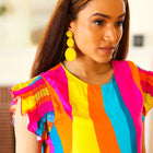 Yellow Beaded Round Pendant Earrings