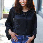 Live For Today Black Woven Front Tie Silky Blouse