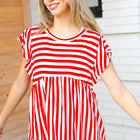 Red Stripe Babydoll Flutter Sleeve Top