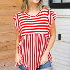 Red Stripe Babydoll Flutter Sleeve Top