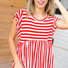 Red Stripe Babydoll Flutter Sleeve Top