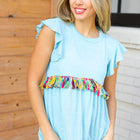 Sky Blue Two Tone Babydoll Fringe Tassel Top