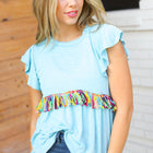 Sky Blue Two Tone Babydoll Fringe Tassel Top