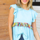 Sky Blue Two Tone Babydoll Fringe Tassel Top