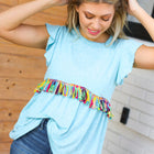 Sky Blue Two Tone Babydoll Fringe Tassel Top