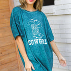 Emerald Cotton Blend COWGIRL Graphic Long Tee