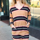 Casual Chic Taupe Hacci Stripe Pocketed Tunic/Dress