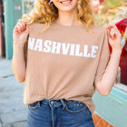 Taupe Pop-Up Embroidered "NASHVILLE" Ribbed Top