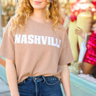 Taupe Pop-Up Embroidered "NASHVILLE" Ribbed Top